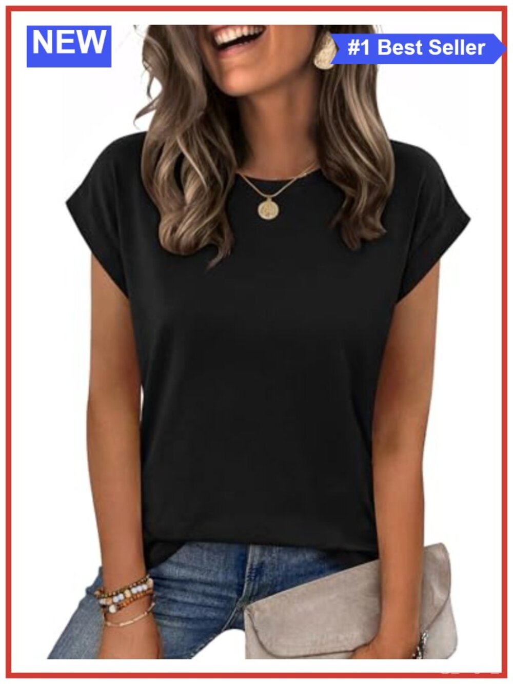 Womens Cap Sleeve Tshirts Casual Business Blouses Crew Neck Stretchable